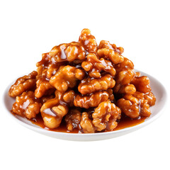 Obraz premium Candied Walnuts in a White Bowl on transparent background