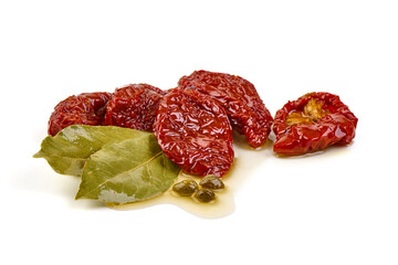 Sun-dried tomatoes isolated on white background.
