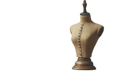 Artistic display of a vintage tailor's dress form in a warm, inviting sewing room setting