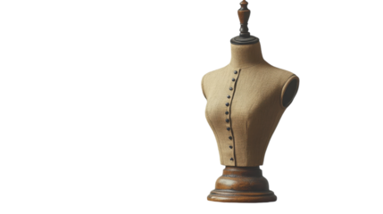 Artistic display of a vintage tailor's dress form in a warm, inviting sewing room setting