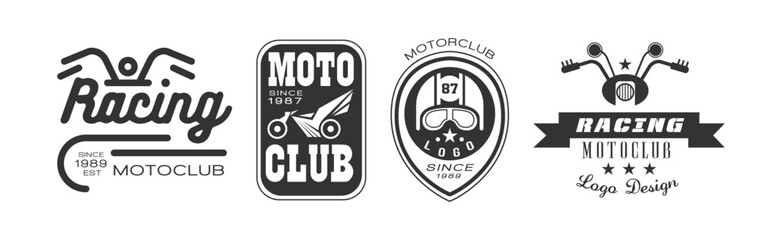 Motor Racing Club Monochrome Logo and Label Vector Set
