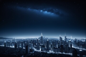 Fototapeta premium night city skyline with stars and milky in the sky