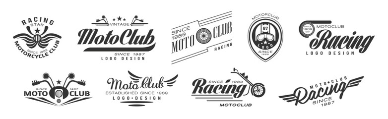 Motor Racing Club Monochrome Logo and Label Vector Set