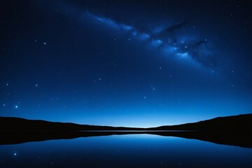 starry night sky with a lake and a mountain in the foreground