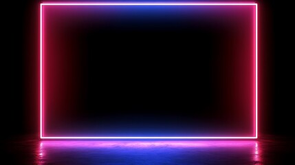 Glowing Neon Square Frame In Dark Setting