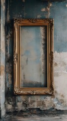 Ornate vintage frames arranged against black wall.