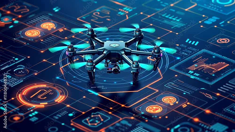 Poster exploration of drone technology with innovative digital interfaces and data visualization