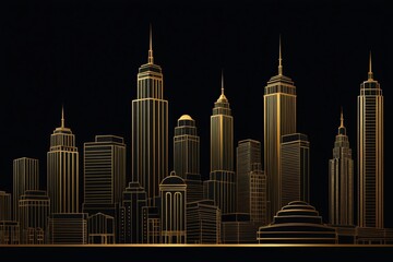 Fototapeta premium arafed city skyline with skyscrapers in gold on a black background