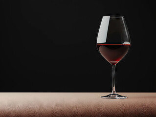 Elegant glass of red wine resting on smooth surface in dimly lit setting, exuding sophistication