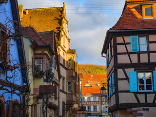 Building facades in Alsace during christmas period