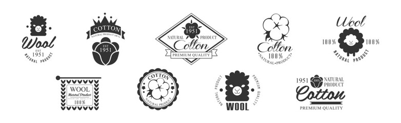 Cotton and Wool Logo and Stamp Natural Product Vector Set