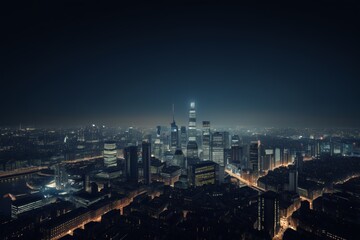 Fototapeta premium nighttime view of a city with a lot of tall buildings