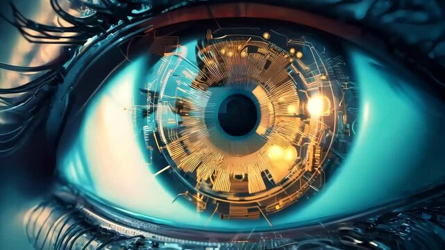 Human eye merged with digital components, human-machine symbiosis