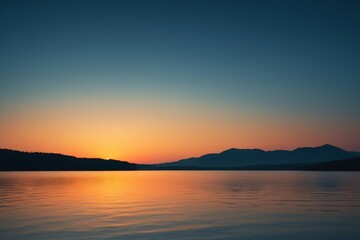 Obraz premium arafed view of a lake with a mountain in the distance