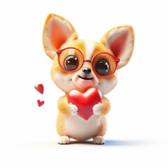 Vacation Romance: Illustrates the joy and affection of romance during a holiday or vacation setting. dog ​​hugs red heart