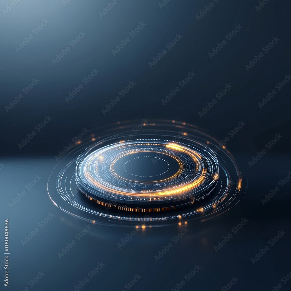 Aufkleber abstract futuristic digital graphic featuring glowing circular patterns and light trails on a dark b