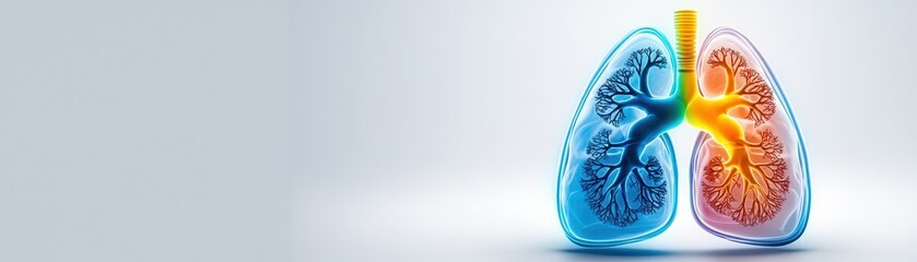 A vibrant illustration of human lungs, showcasing a dynamic representation of respiratory function with contrasting colors.