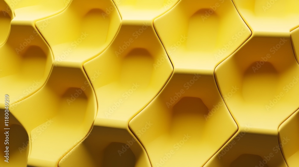 Poster a bright colorful yellow background showcases an abstract folded paper effect with a maze made of pa