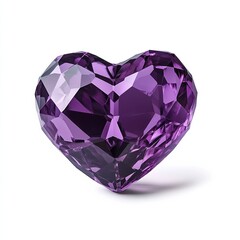 Heart-shaped gemstone formed from raw amethyst crystals in deep purple tones isolated on a white background 