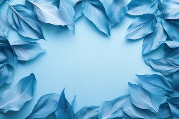 Serene blue leaves frame a tranquil background.