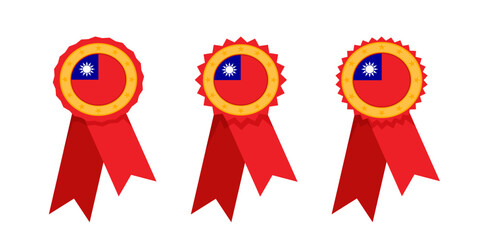 Set of golden medals with national flag of Taiwan isolated on white background.