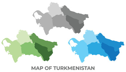 Turkmenistan country map in different colors