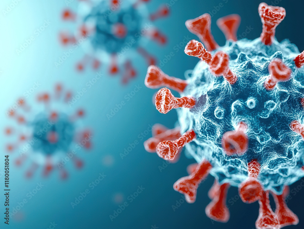 Aufkleber microscopic view of virus particles with detailed structures in scientific setting