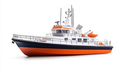 Fototapeta premium Detailed Model of an Orange and White Rescue Boat