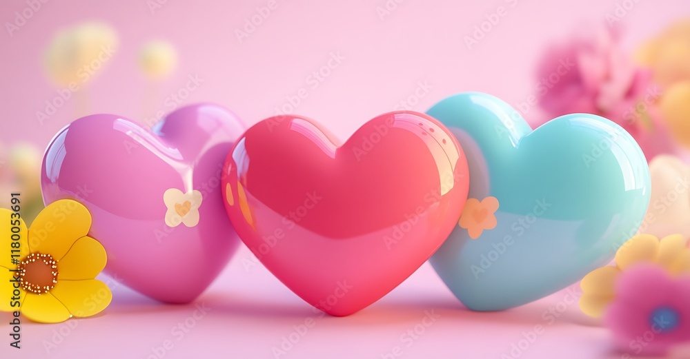 Poster a group of heart-shaped objects for a romantic