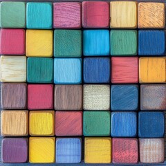 Fototapeta premium A pattern of colorful wooden blocks arranged in a grid.
