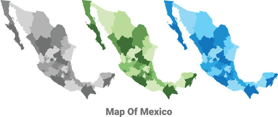 Mexico country map in different colors