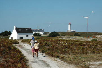 alimentation &eacute;lectrique par solaire et &eacute;olienne. Ile de Penfret, Iles de Gl&eacute;nan, 29, Parc naturel r&eacute;gional d'Armorique, Finist&egrave;re, France