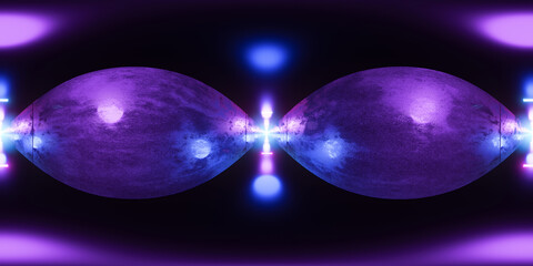 360-Degree View VR Tunnel Illuminated by Blue and Purple Neon Lights in Cyberpunk Style 3d Render Illustration