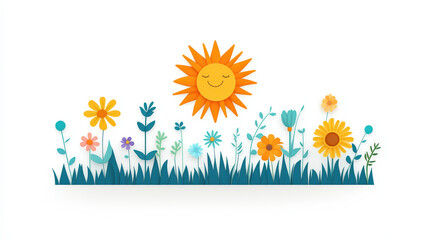 A bright sun shines over a blooming garden, showcasing the beauty of spring