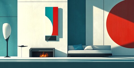 In the art gallery, canvas paintings and plastic models are meticulously arranged