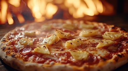 Delicious hawaiian pizza with pineapple and tomatoes 