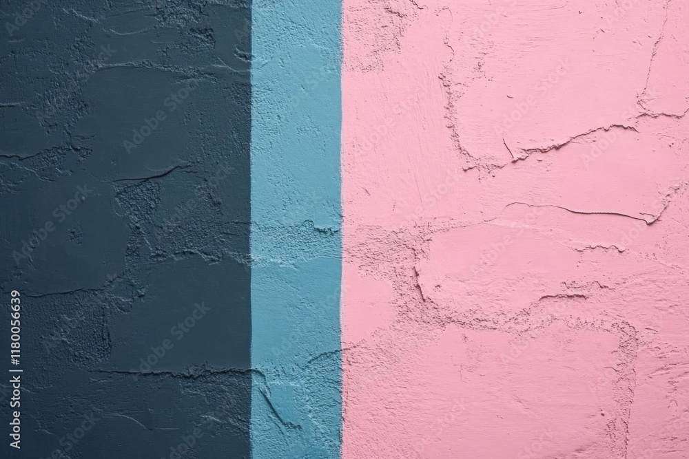 Poster graffiti remnants and haphazard paint strokes dominate an outdated painted wall, creating an abstrac