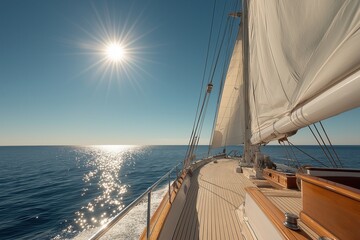 Fototapeta premium Sailing on open seas under the bright sun with clear blue skies