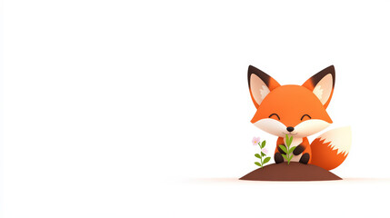 Obraz premium A cute fox happily plants a small flower in soft soil, enjoying nature outdoors