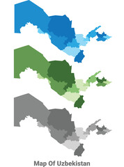 Uzbekistan country map in different colors