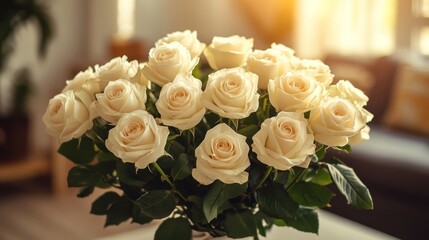 Obraz premium a bouquet of delicate white roses wrapped with a bow 