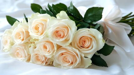 Obraz premium a bouquet of delicate white roses wrapped with a bow 