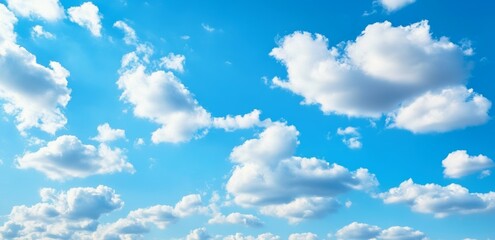 Serene Blue Sky: Fluffy White Cloudscape, Peaceful Summer Day