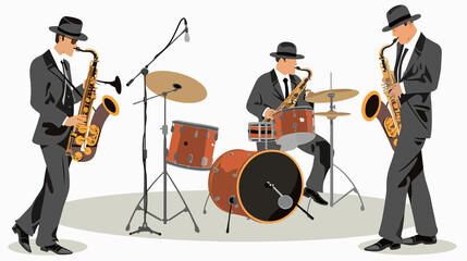 Fototapeta premium A jazz band performing music, featuring musicians playing instruments in a lively and energetic setting.