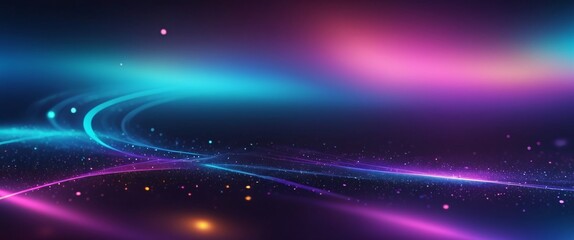 Fototapeta premium Starry background with glowing blue and rainbow light patterns in the night sky