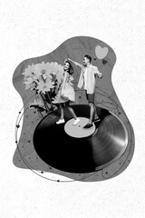 Creative 3d photo collage artwork graphics painting of charming coupe dancing having fun isolated...