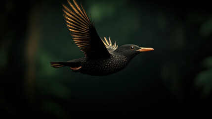 Obraz premium Birds fly effortlessly against a dark background, showcasing their wings in mid-flight