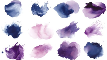 Abstract Watercolor Paint Splashes in Purple and Blue Hues