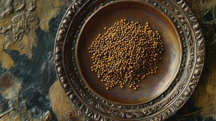 Vintage Mustard Seeds in Ornate Dish