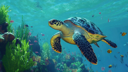 green sea turtle swimming